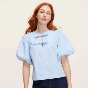 Kate spade x Target: Blue Tie Front Blouse with Puffed Sleeves- Size XS